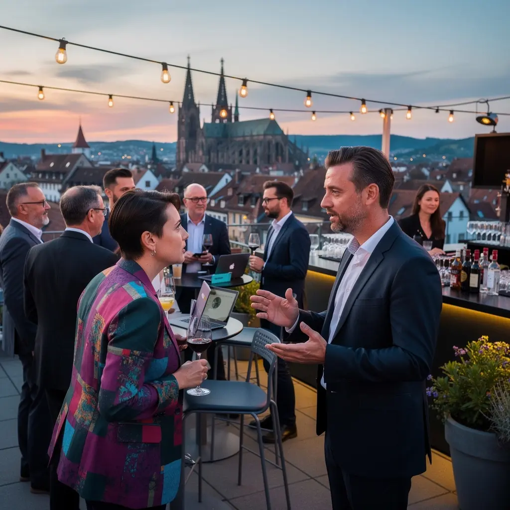 Ein Redner präsentiert innovative Ideen während einer öffentlichen Veranstaltung.