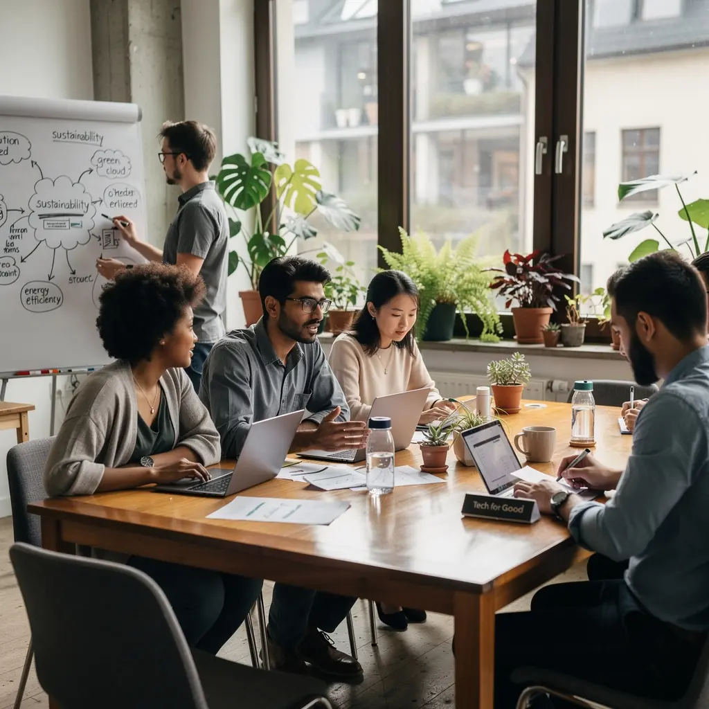 Ein Journalist beobachtet eine Technologie-Diskussion auf einer Konferenz.